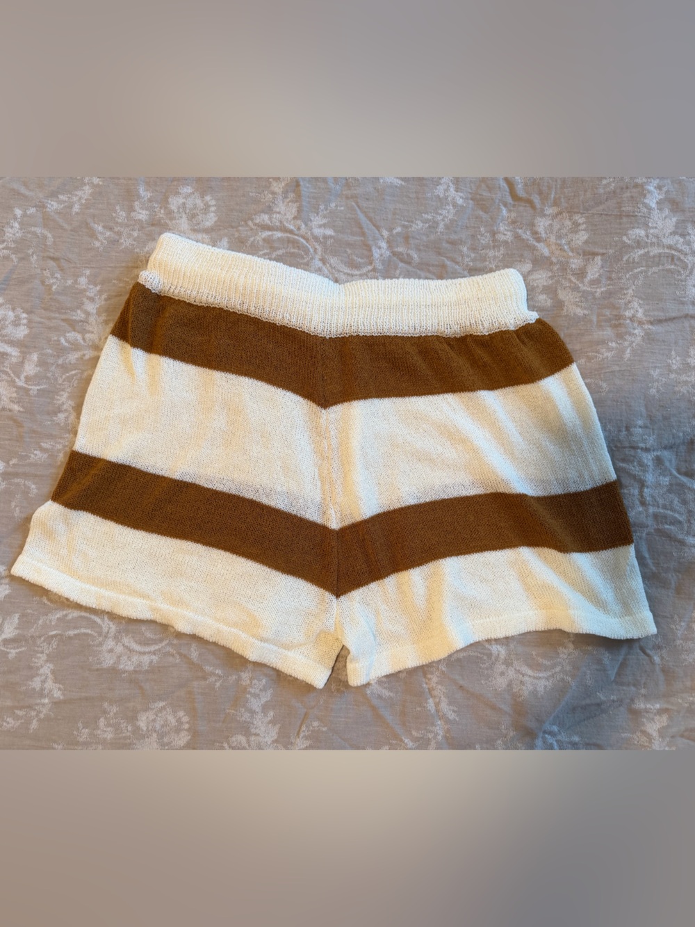 Kirundo Sleeveless Knit Shorts - Cream with Brown Stripes, Size Medium - Picture 5 of 13